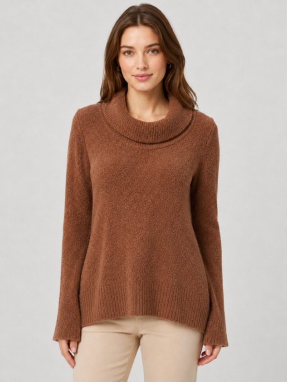 Seductions Textured Cowl Neck Sweater Chocolate Brown S/P Long Sleeve